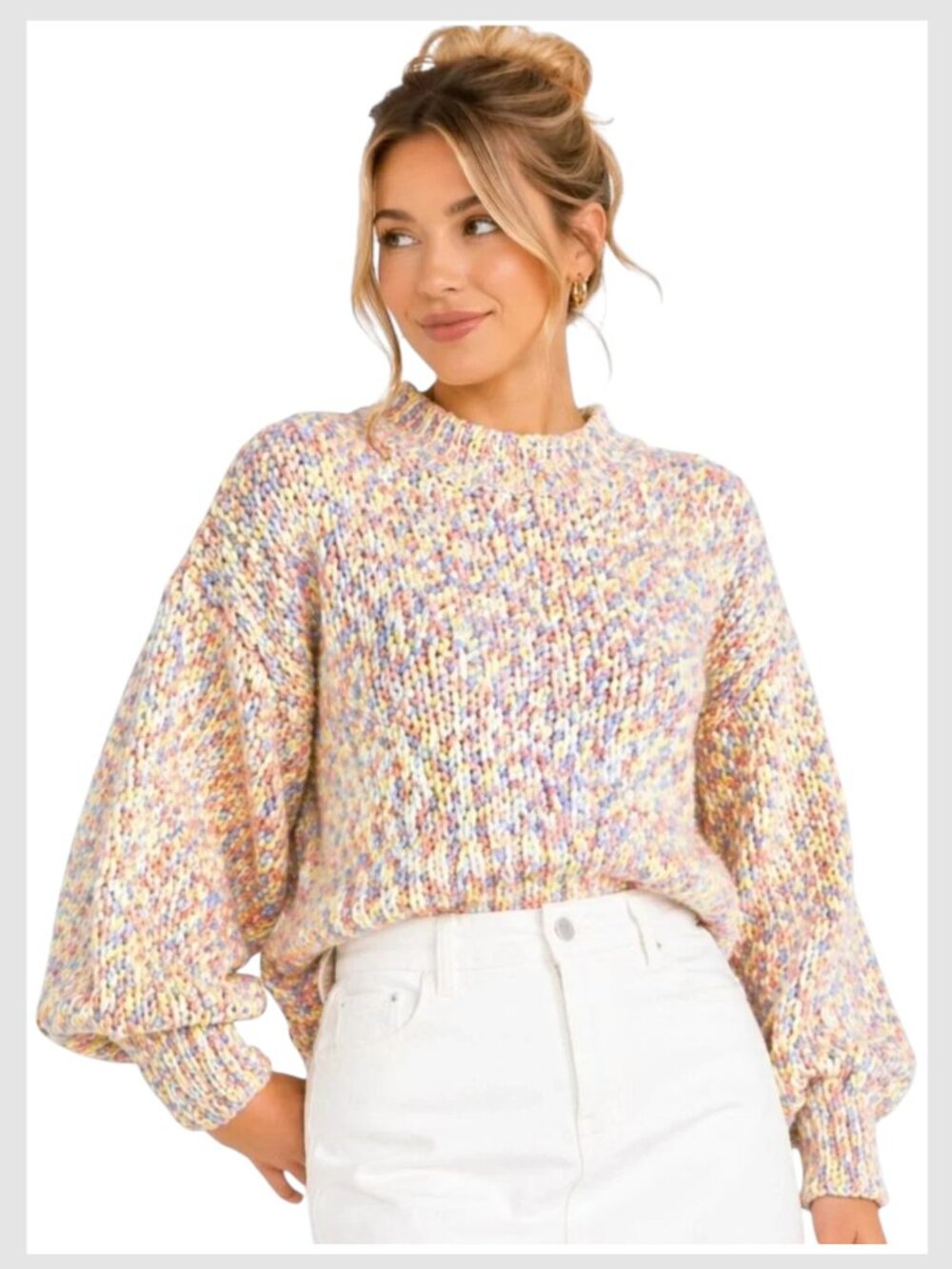 Universal Thread Chunky Knit Sweater Multicolor Balloon Sleeve XS